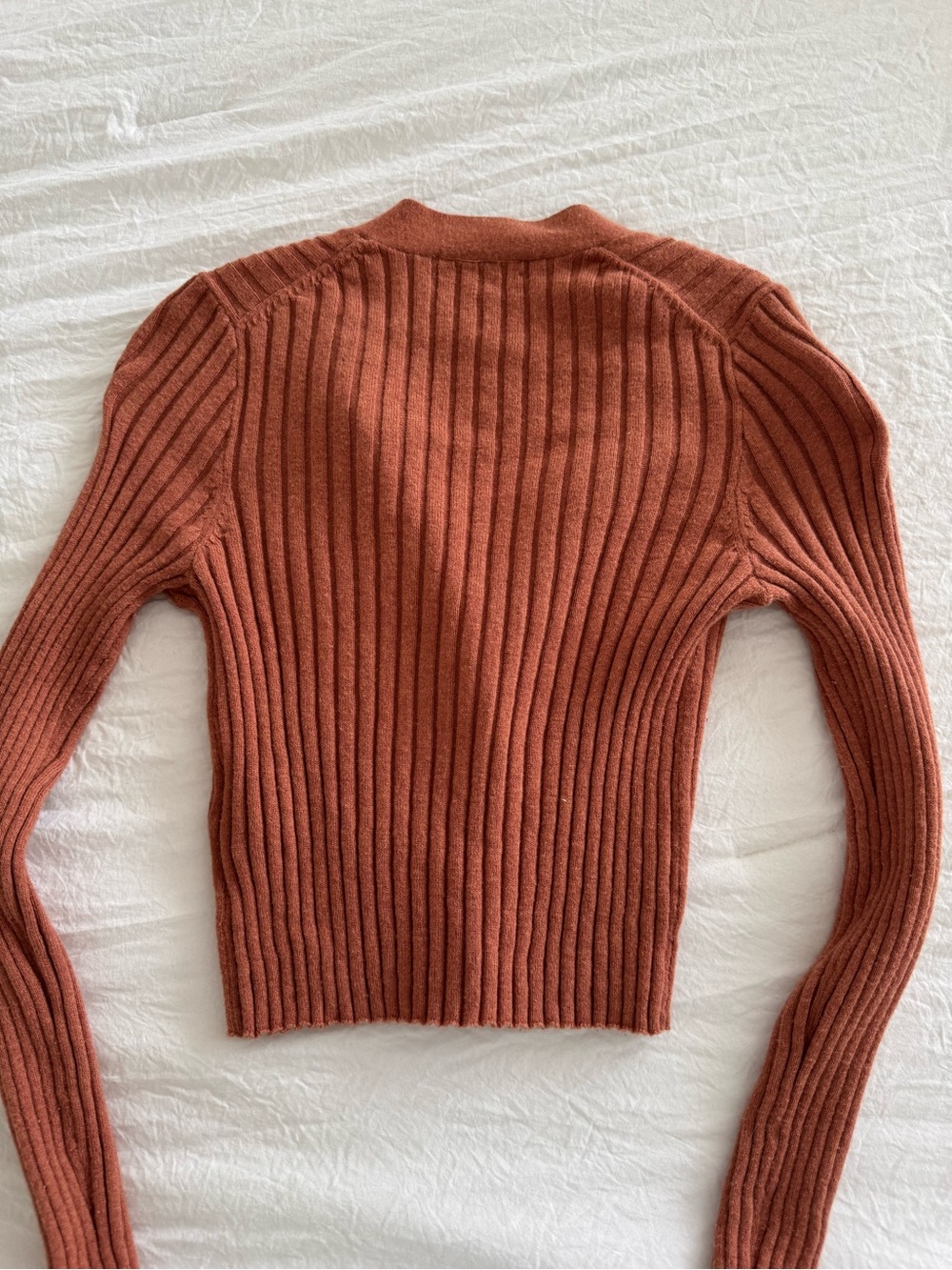 Madewell Ribbed Button-Front Cropped Cardigan in Rust - Picture 7 of 9